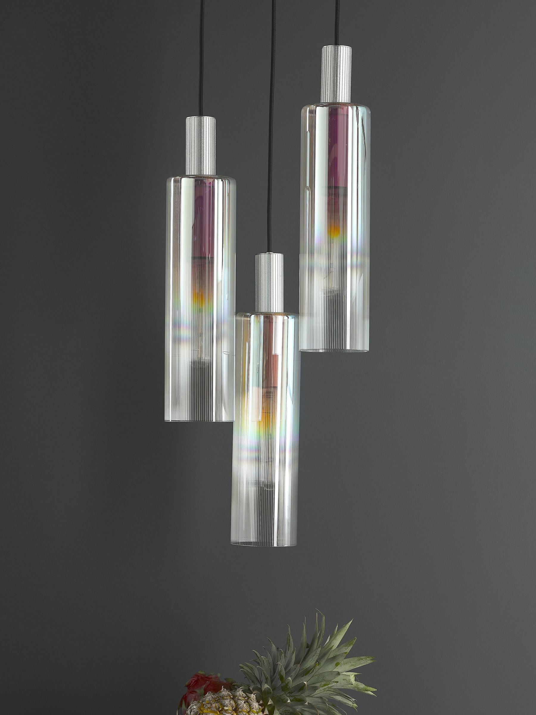 Dar Lighting Ruben 3 cluster pendant in satin silver, UK version