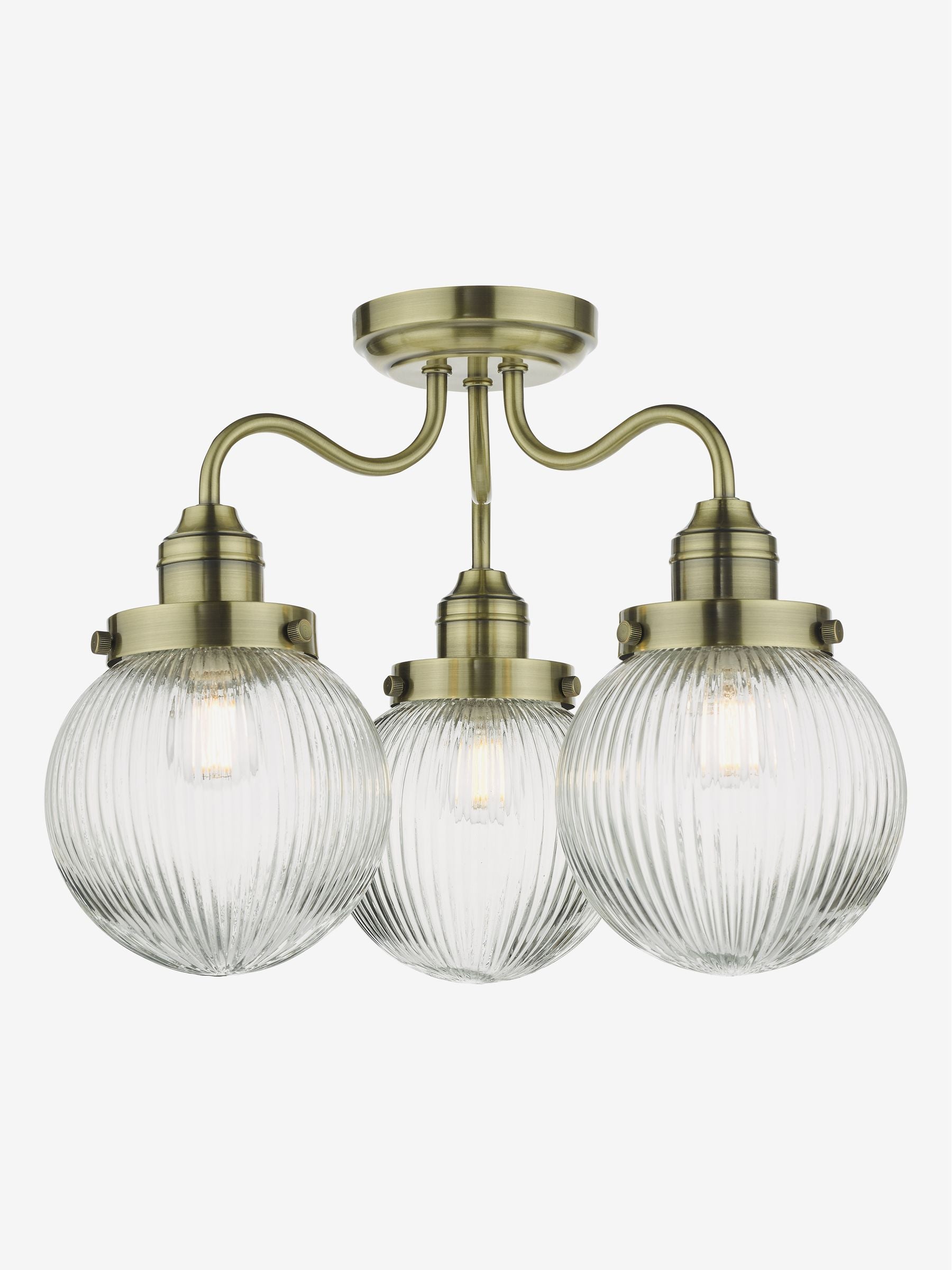Dar Lighting Tamara antique brass ribbed glass ceiling light, UK version