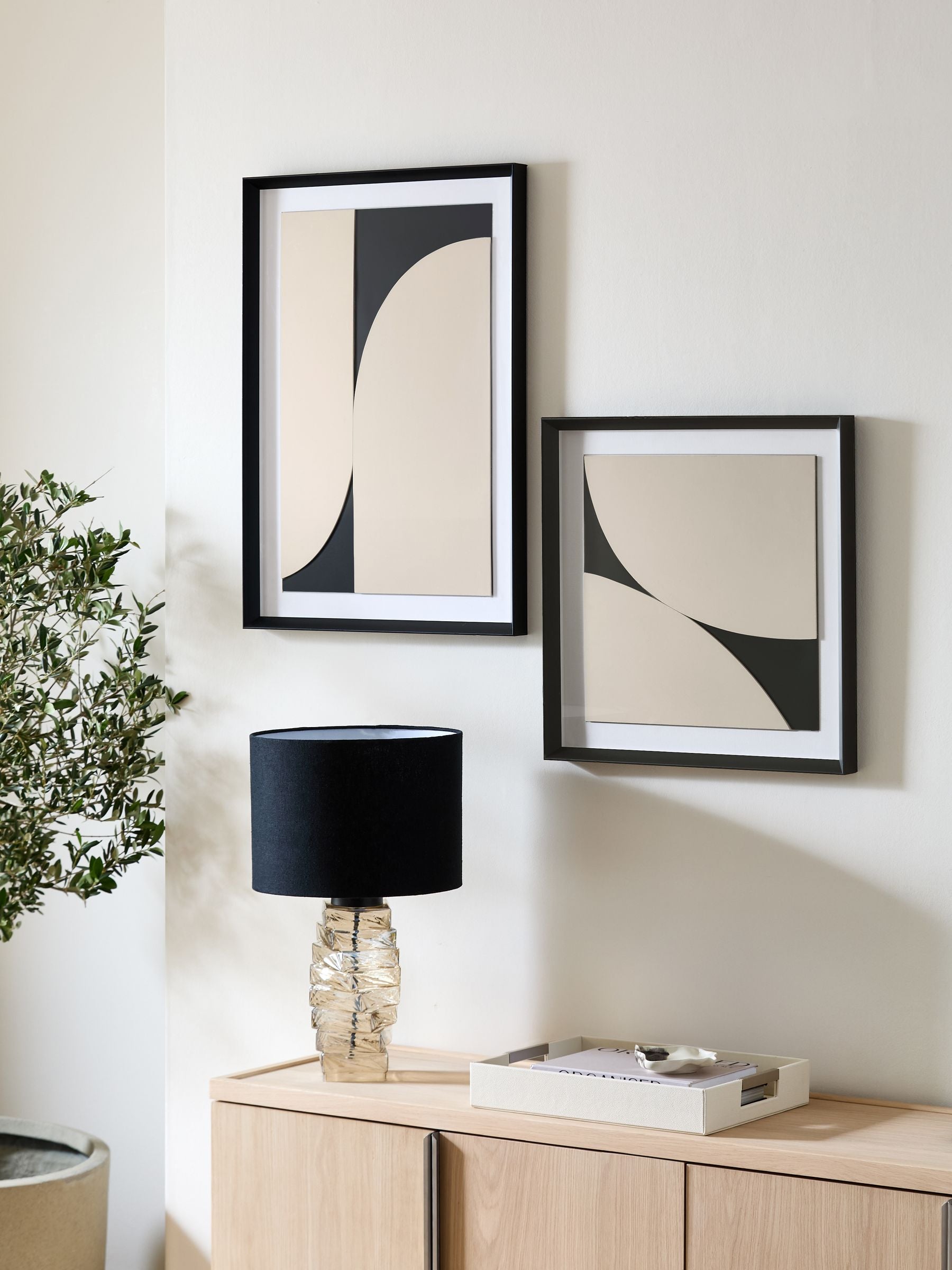 Sosandar black and white abstract wall art set of two framed prints (British brand)