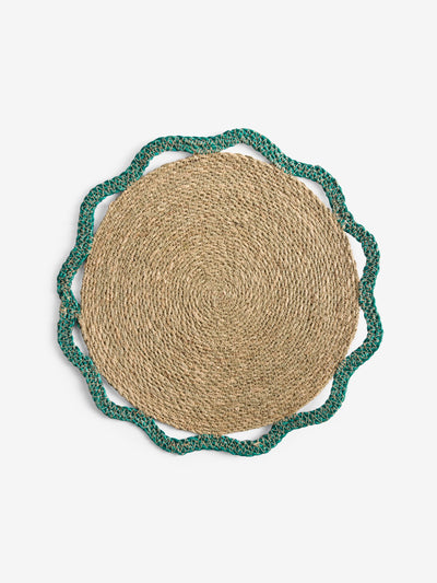 Ensemble de 2 sets de table tissés en seagrass bleu sarcelle Nina Campbell, diamètre 38 cm