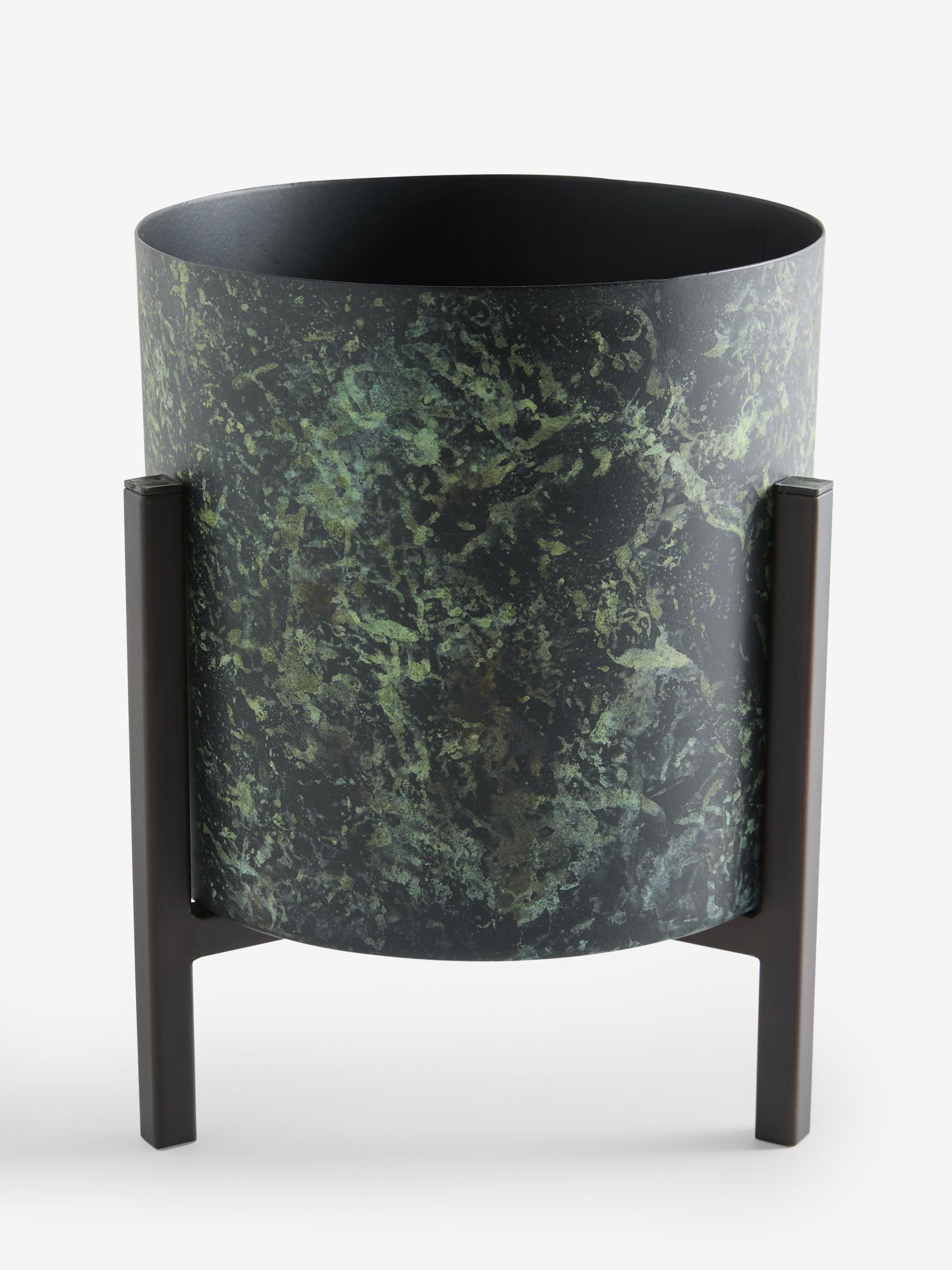 French Connection green/black patina medium metal stand plant pot - British product