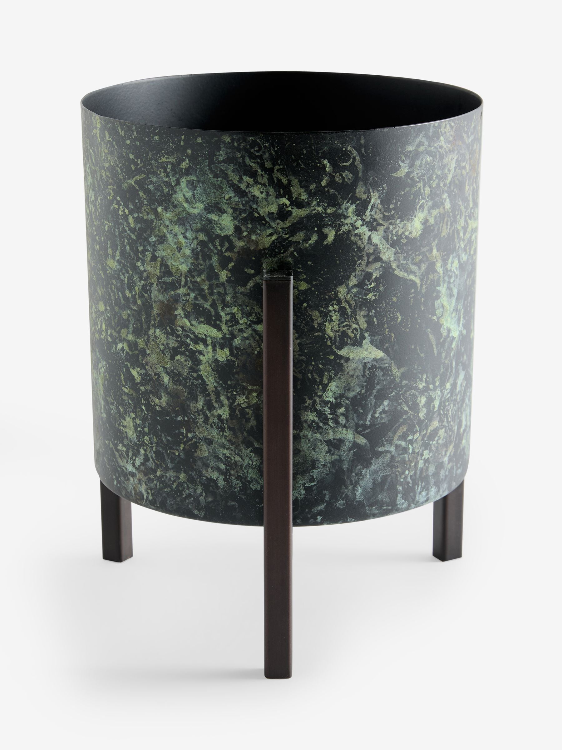 French Connection green/black patina medium metal stand plant pot - British product