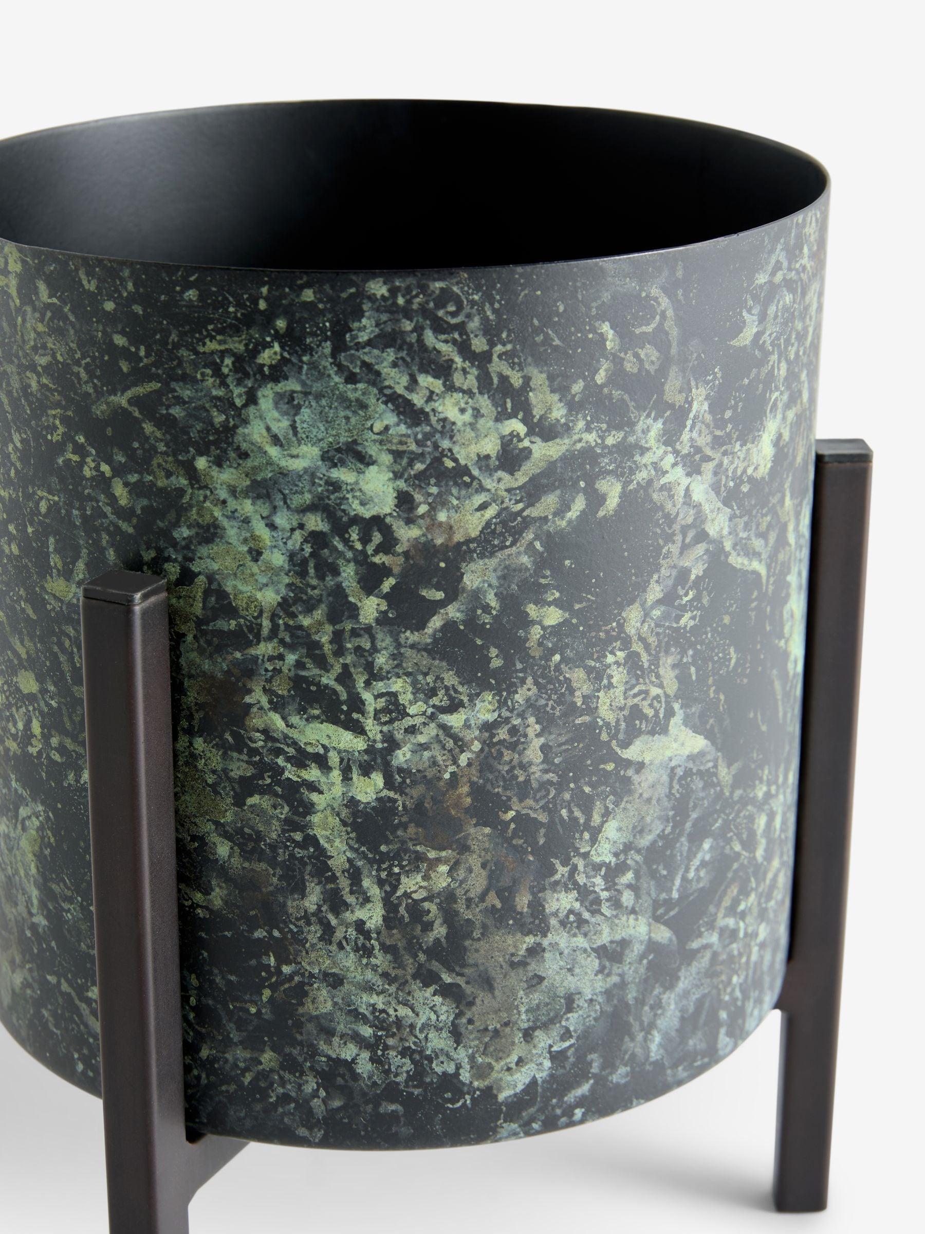 French Connection green/black patina medium metal stand plant pot - British product