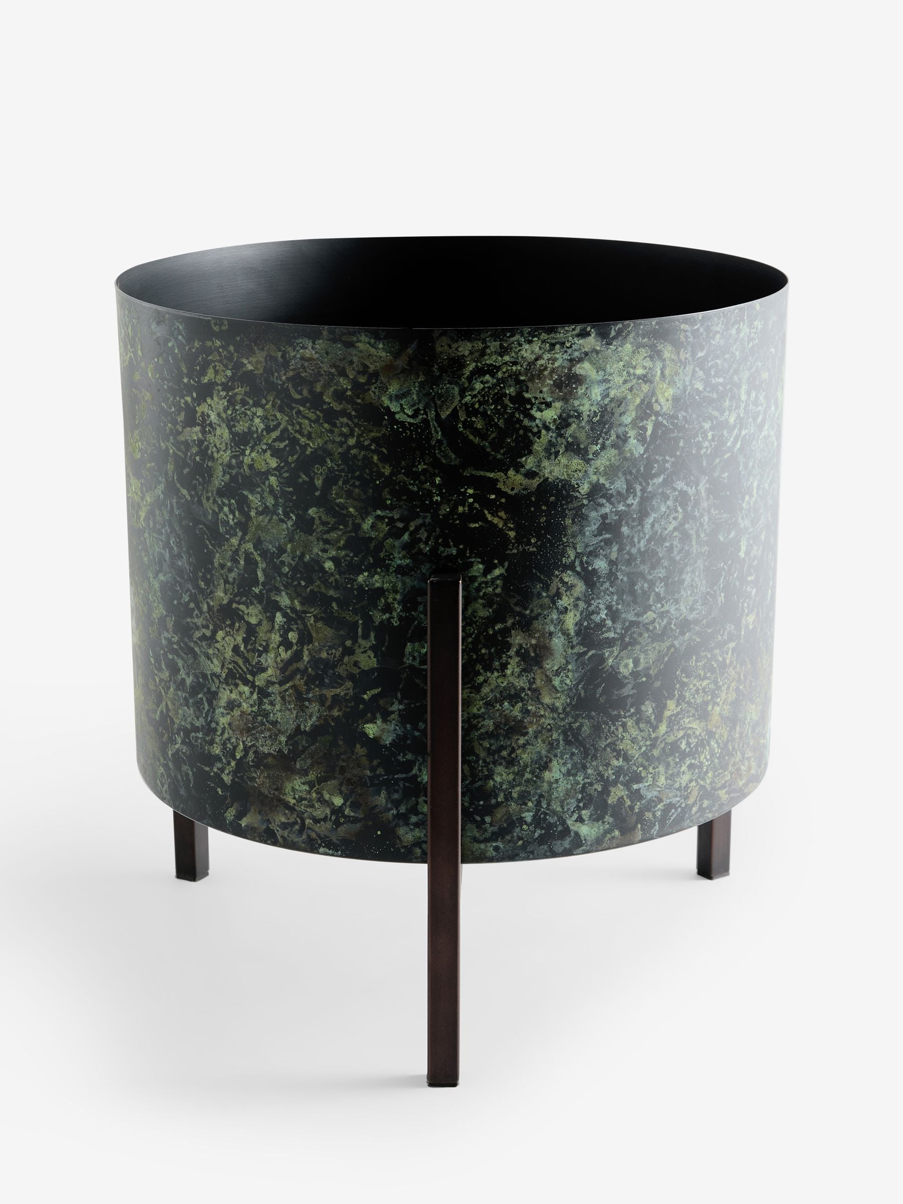French Connection green/black patina medium metal stand plant pot - British product