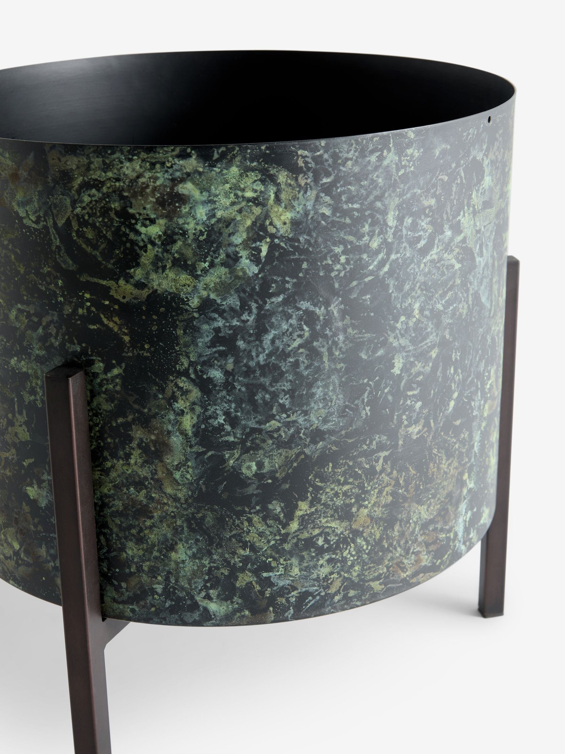 French Connection green/black patina medium metal stand plant pot - British product