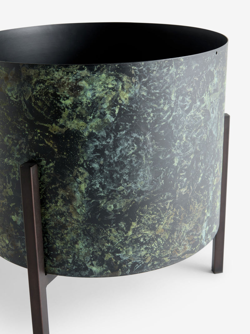 French Connection green/black patina medium metal stand plant pot - British product