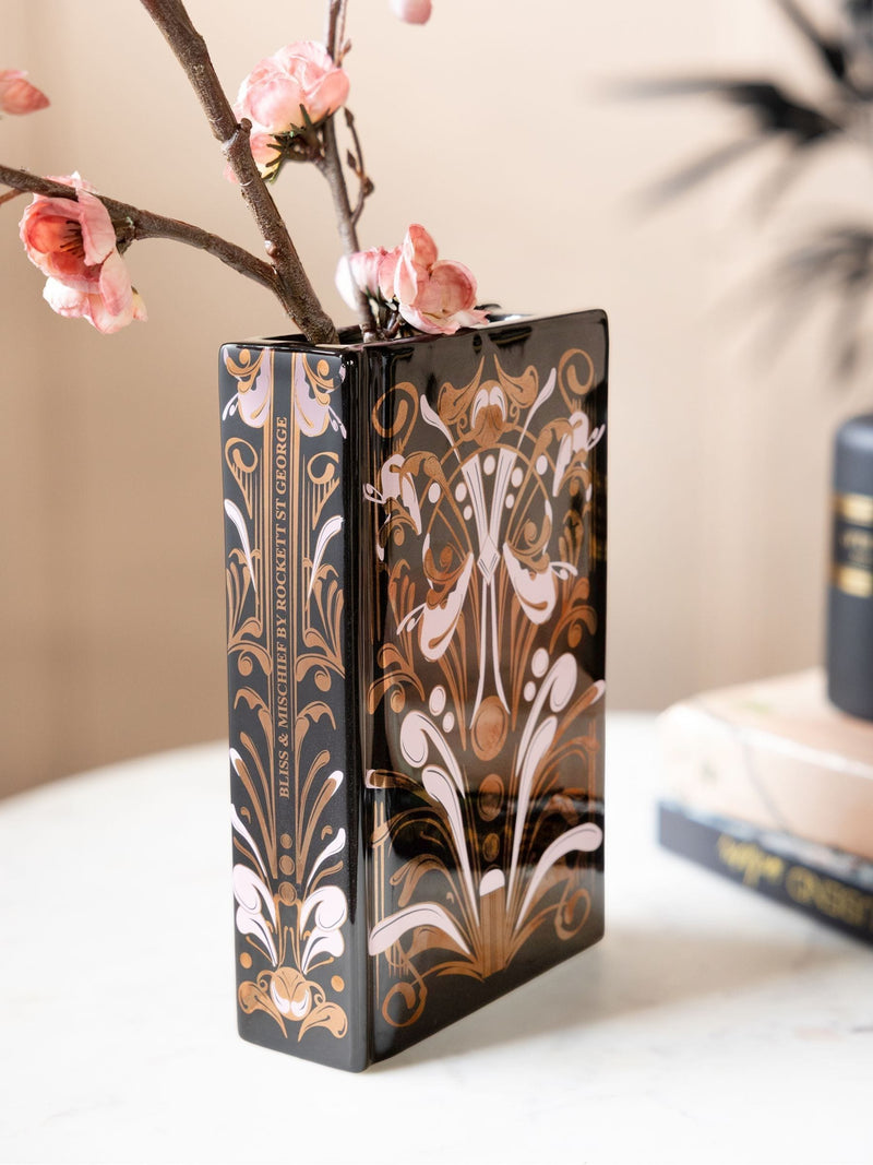 Rockett St George brown art deco book vase 20cm, imported from the UK