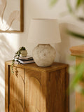 Grey Avebury rechargeable table lamp with fabric shade, imported from the UK