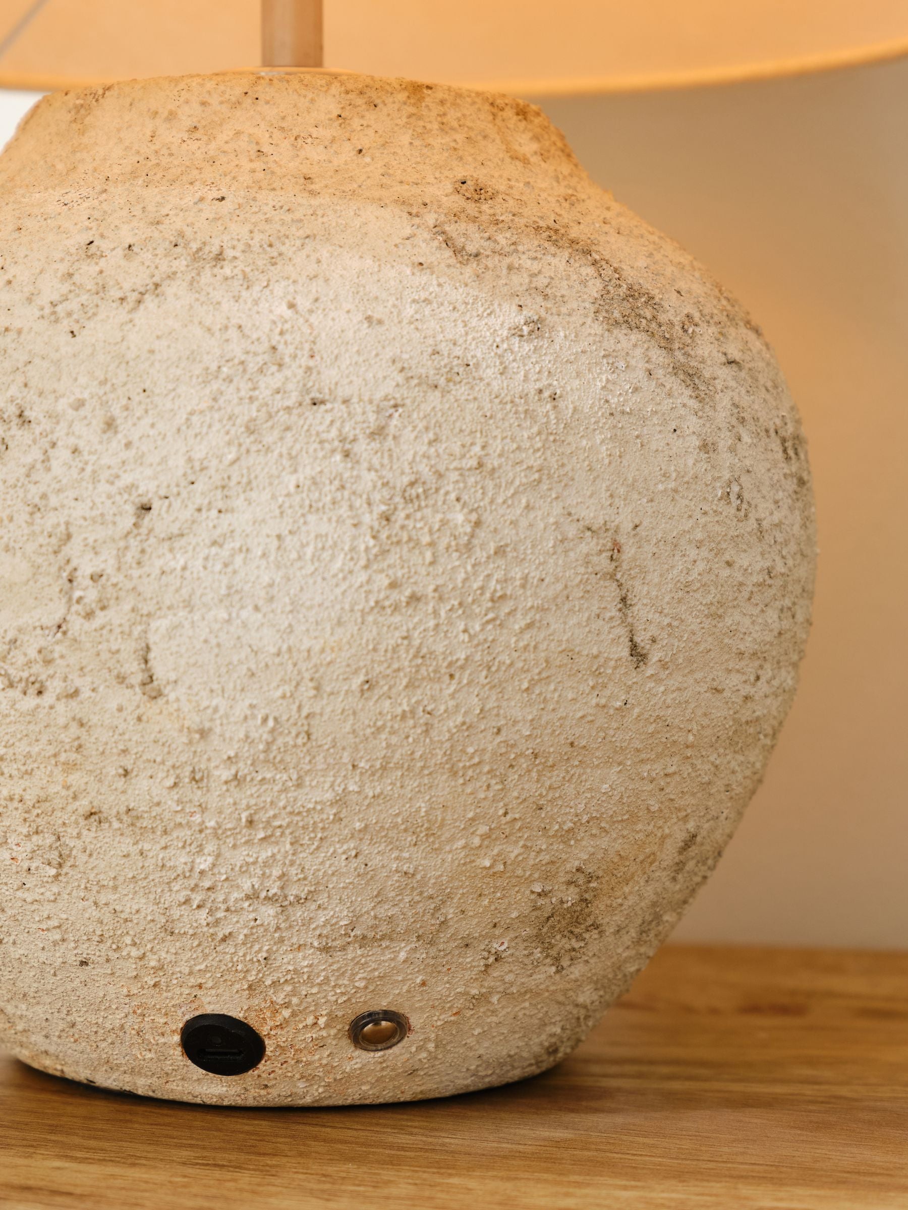 Grey Avebury rechargeable table lamp with fabric shade, imported from the UK