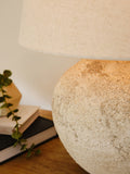 Grey Avebury rechargeable table lamp with fabric shade, imported from the UK