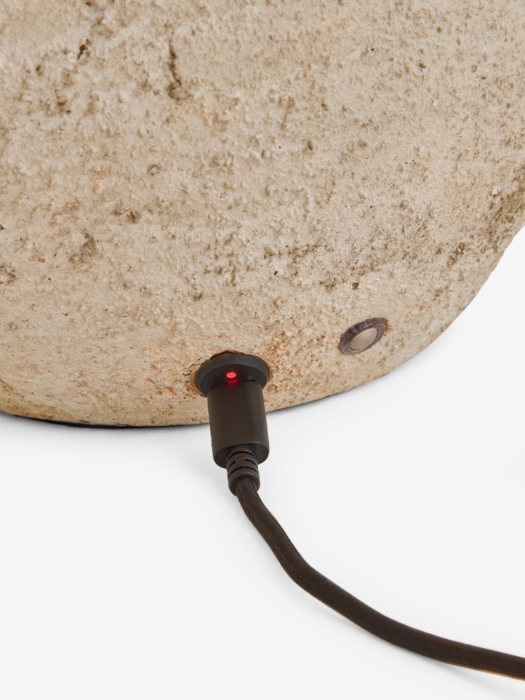 Grey Avebury rechargeable table lamp with fabric shade, imported from the UK