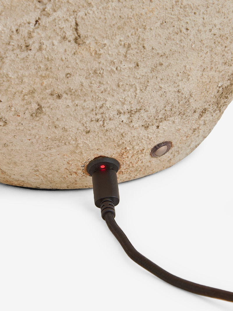 Grey Avebury rechargeable table lamp with fabric shade, imported from the UK