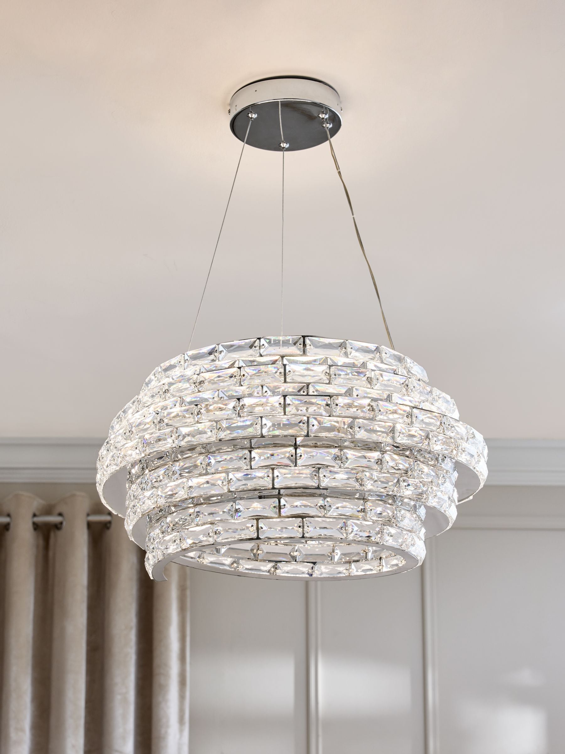 Monaco chandelier chrome ceiling light with glass crystals, imported from the UK