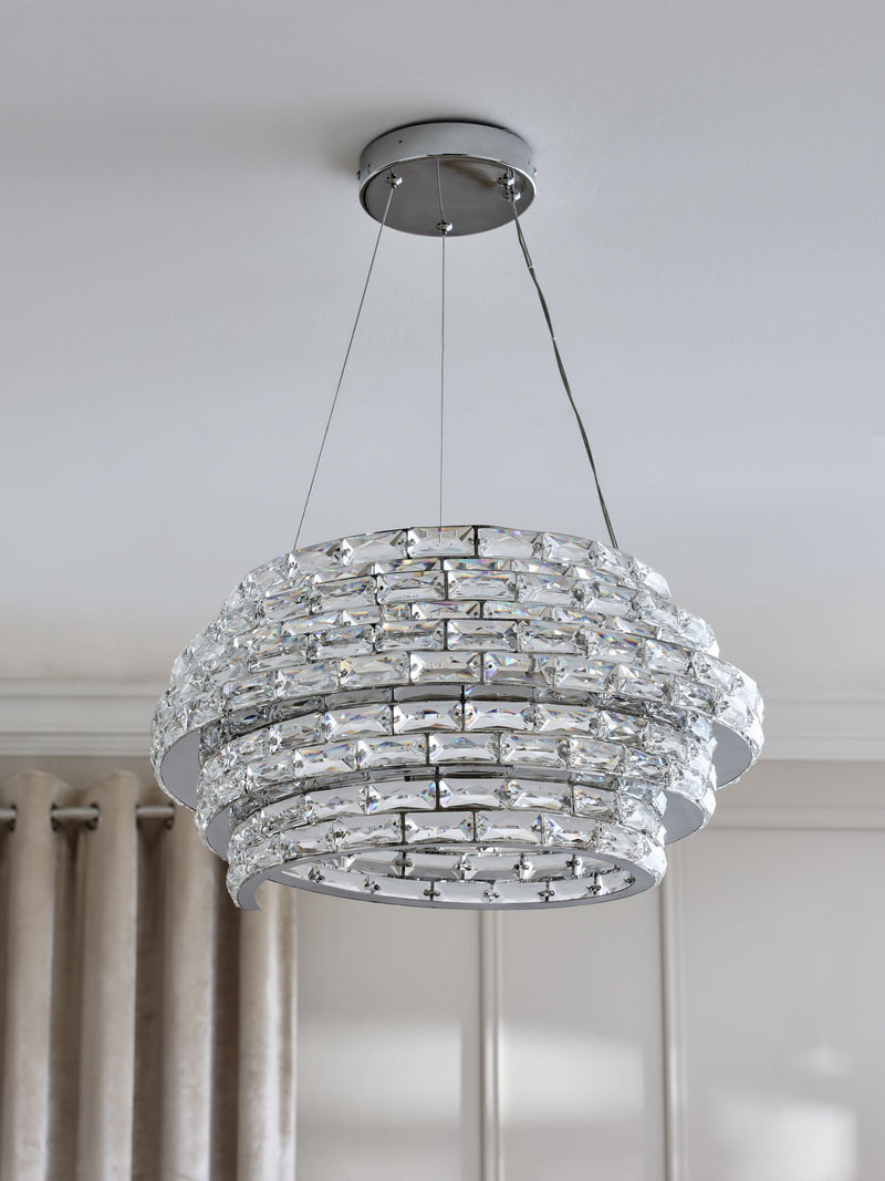 Monaco chandelier chrome ceiling light with glass crystals, imported from the UK