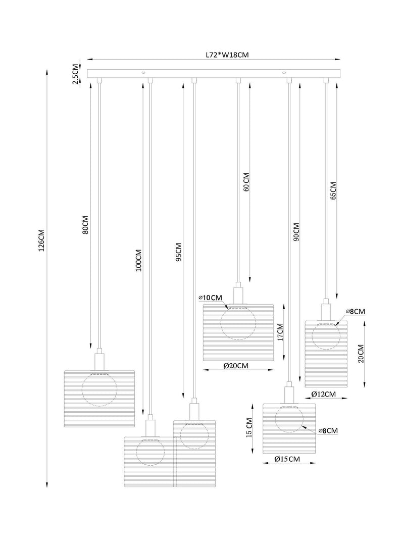 Milan 6 light linear pendant ceiling light - British product