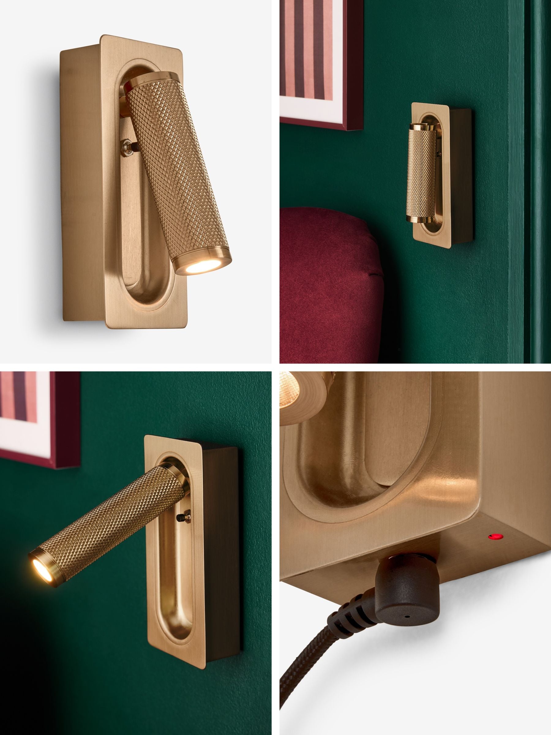 Rechargeable Denver wall light in brass finish - British product