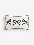 Embroidered bow cushion black white 50x30cm, imported from the UK