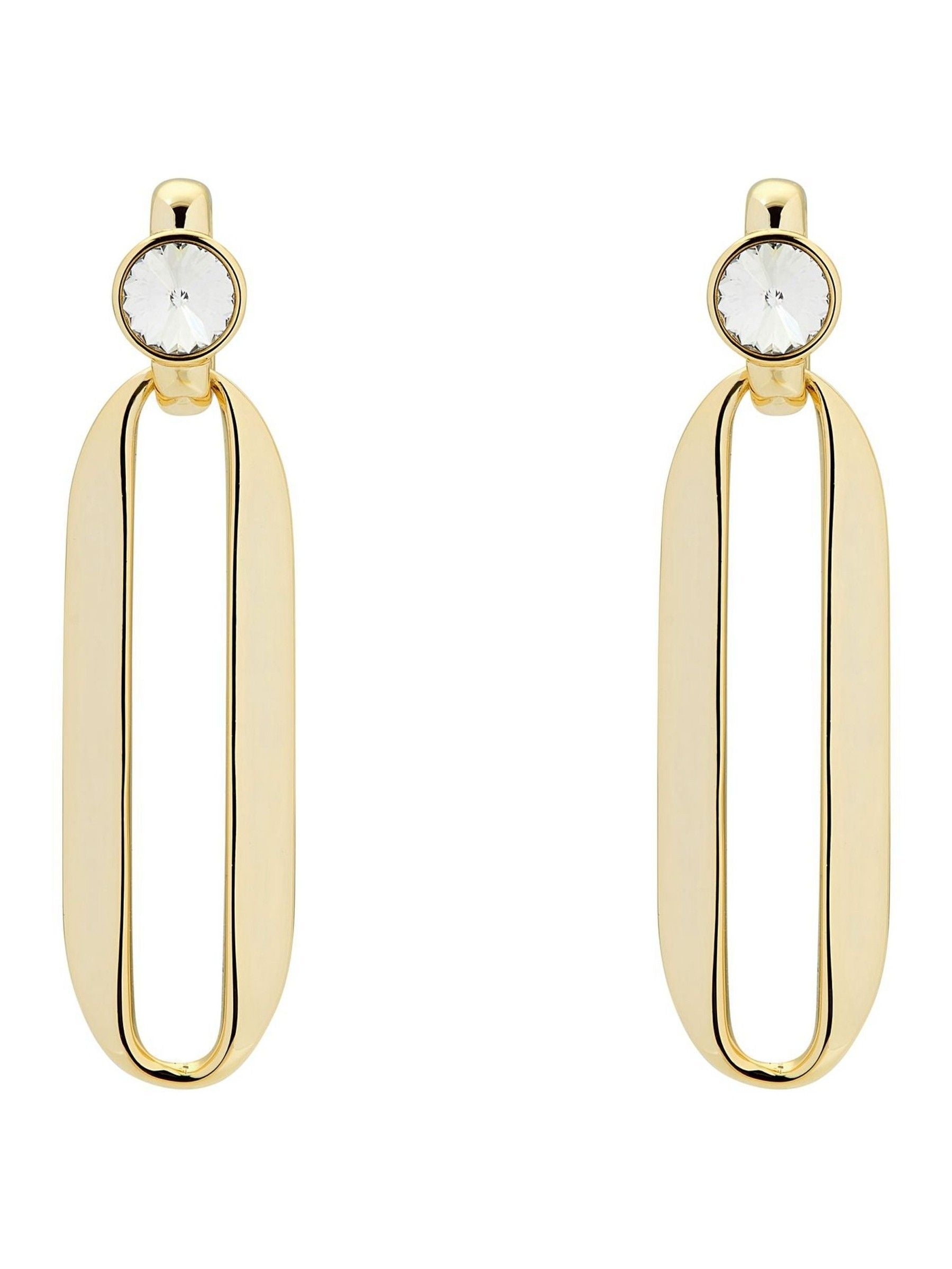 Karen Millen gold crystal drop earrings ellipse design, imported from the UK