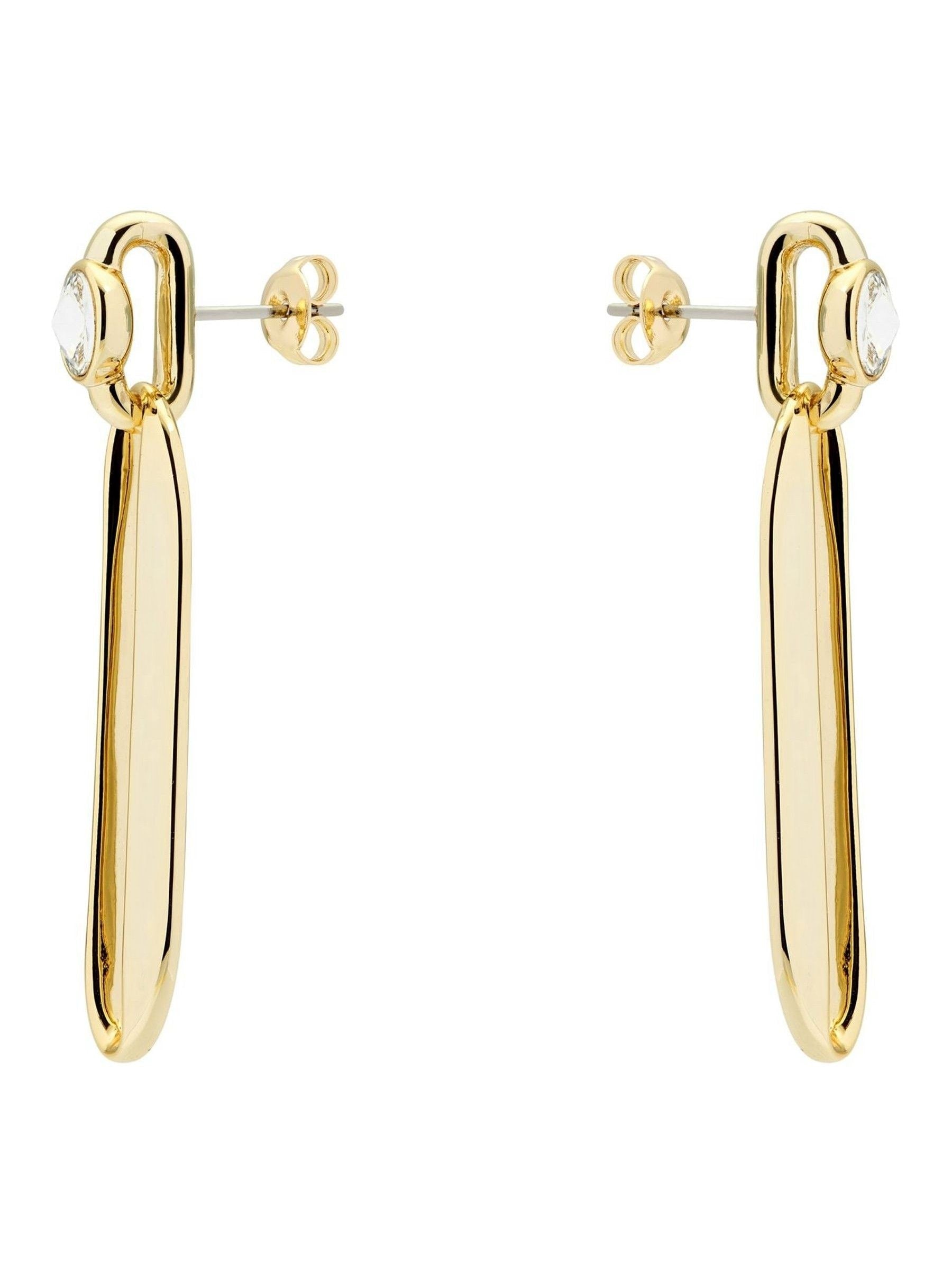 Karen Millen gold crystal drop earrings ellipse design, imported from the UK