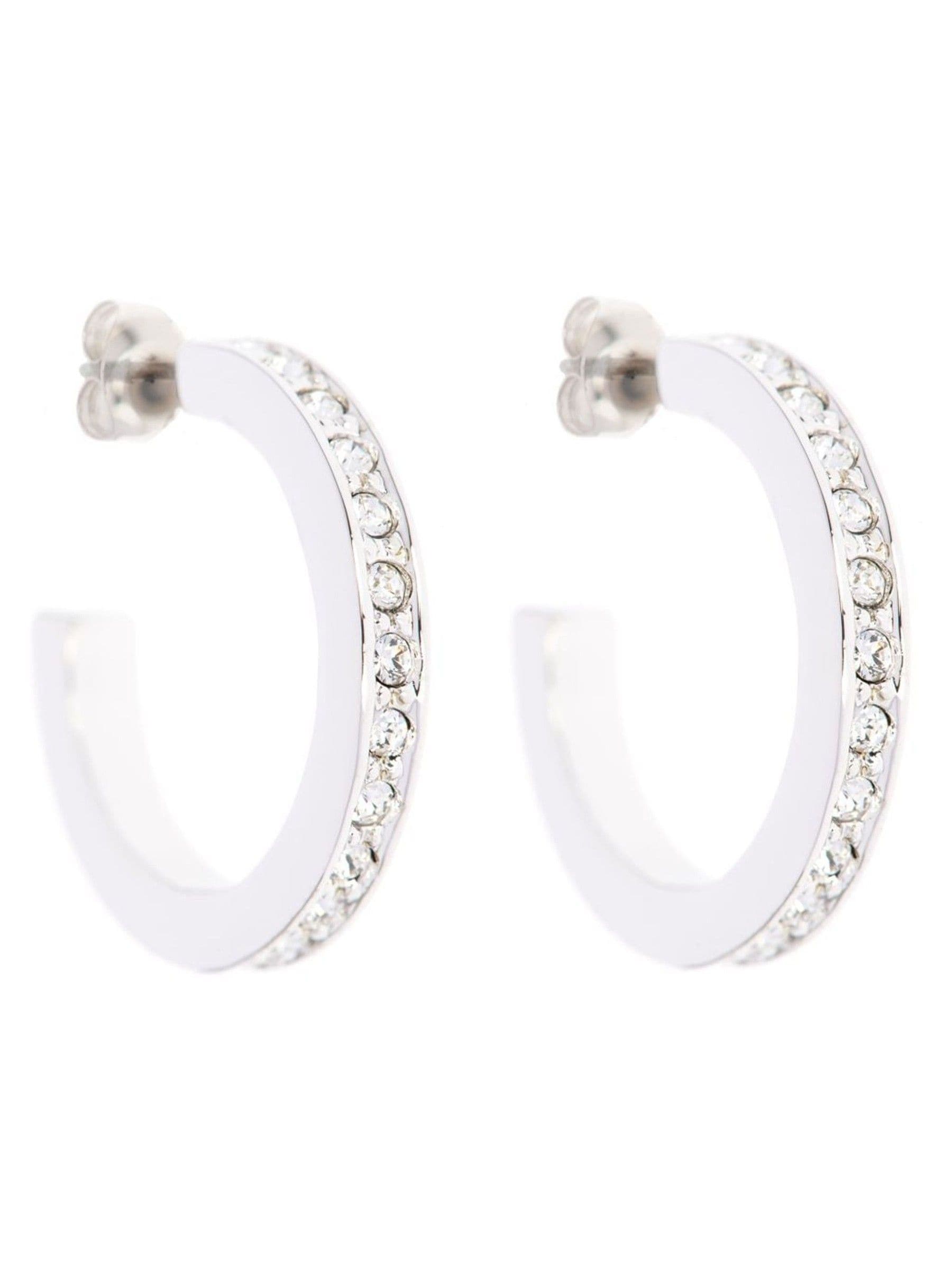 Karen Millen Silver Tone Small Crystal Hoop Earrings