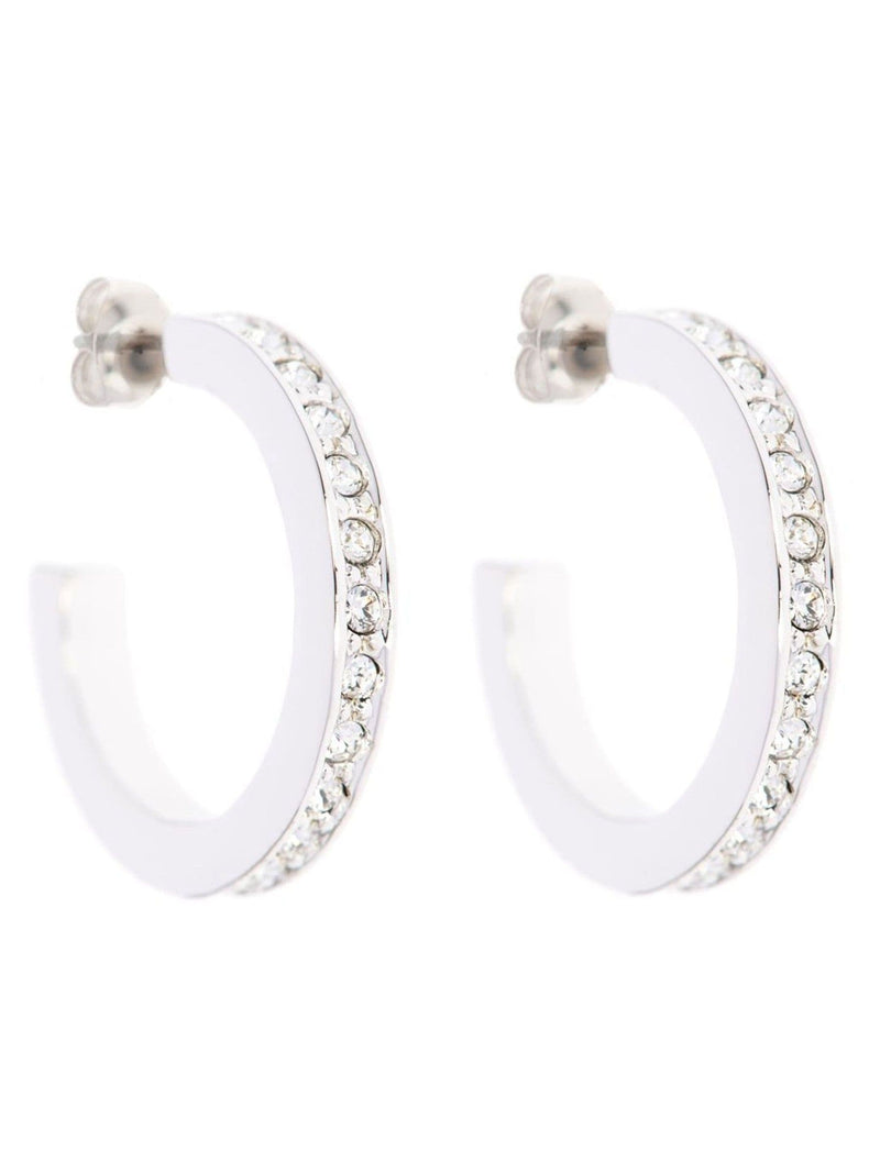 Karen Millen Silver Tone Small Crystal Hoop Earrings