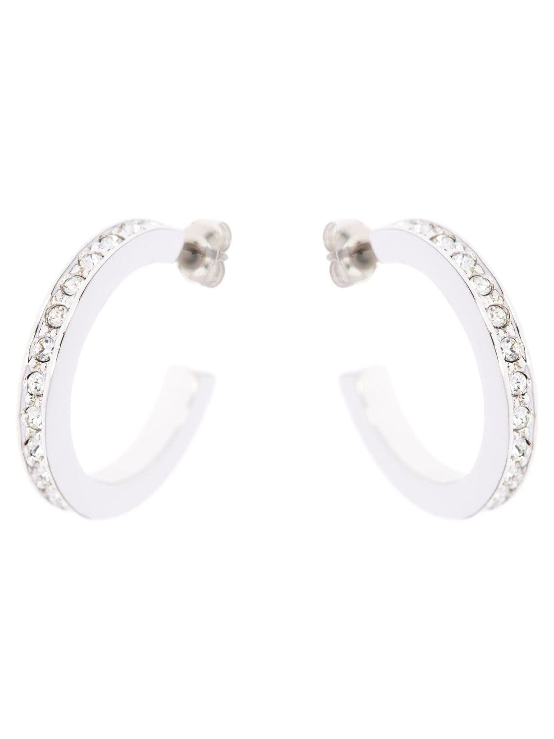 Karen Millen Silver Tone Small Crystal Hoop Earrings