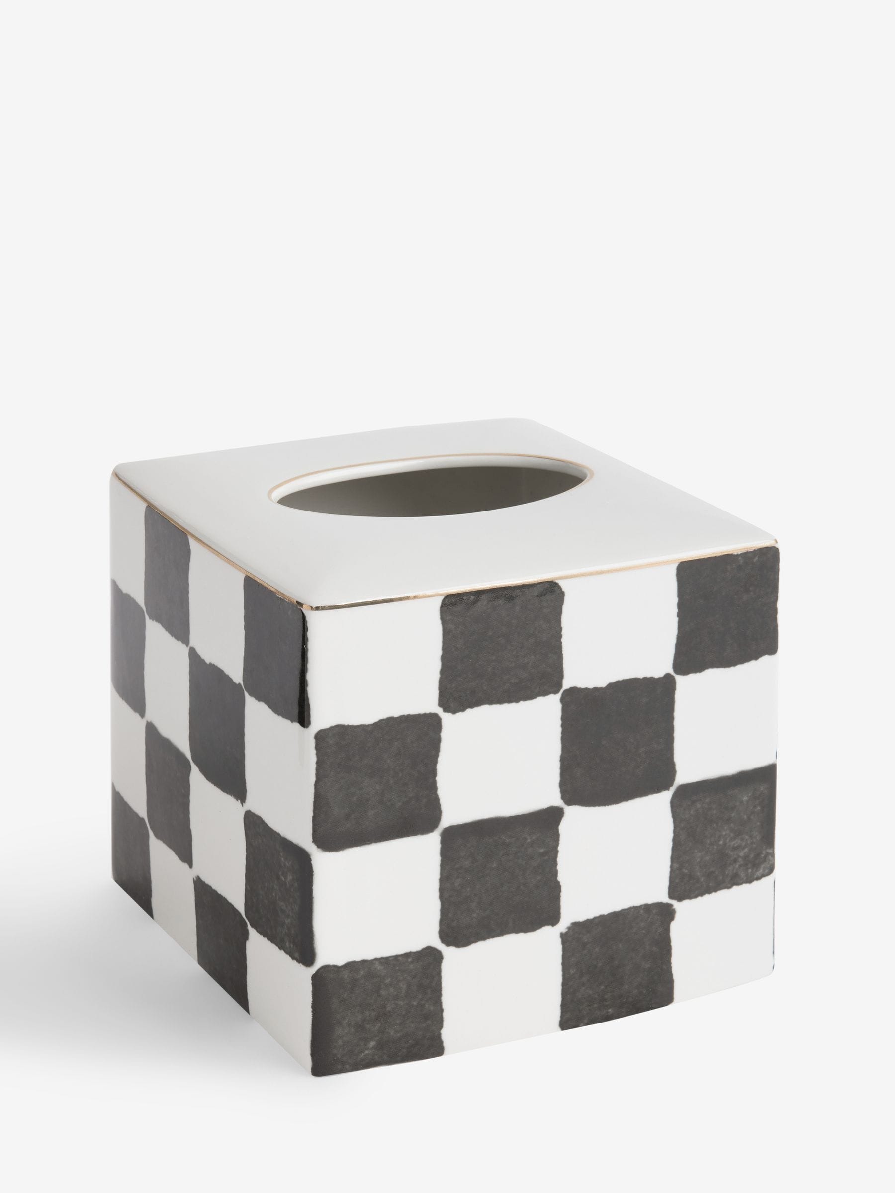 Ceramic tissue box cover white/black check 14.5cm cube (British brand)