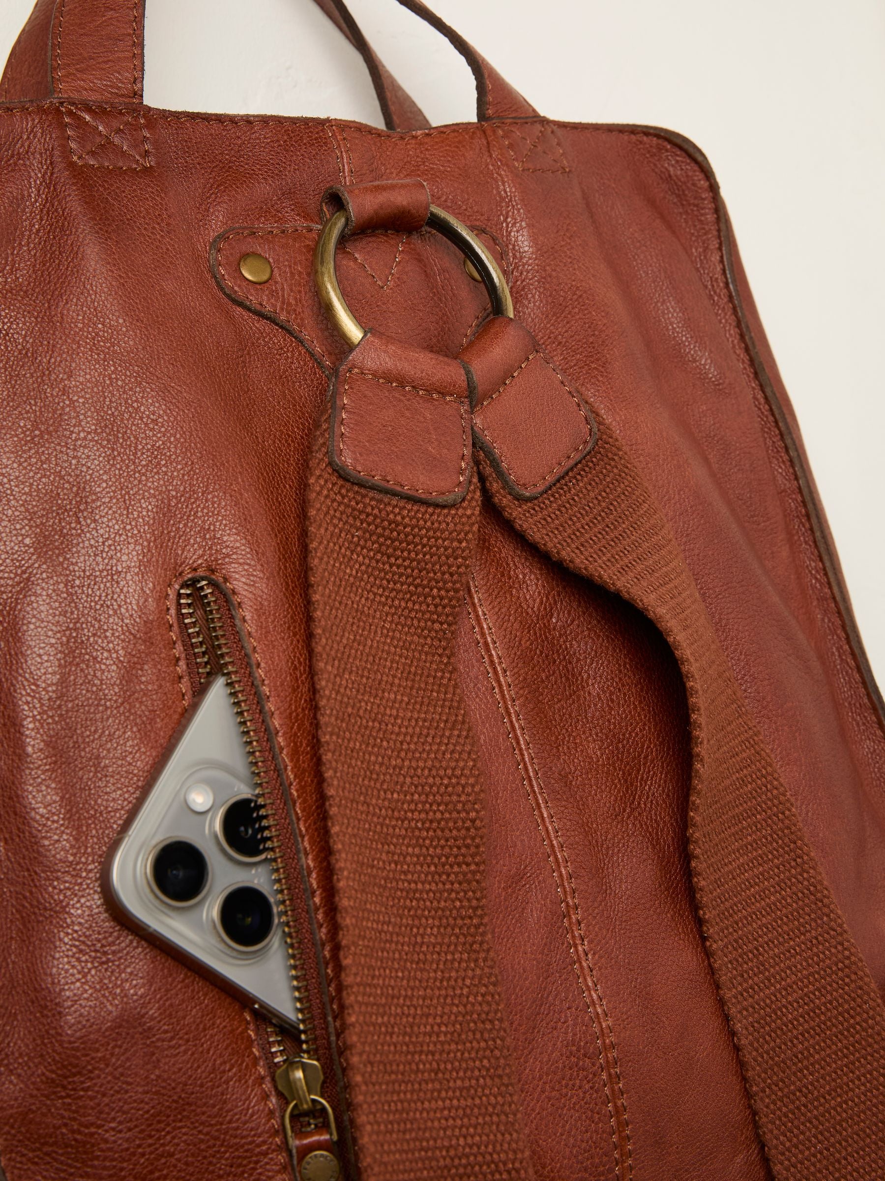 FatFace Chestnut Brown leather rucksack (British brand)