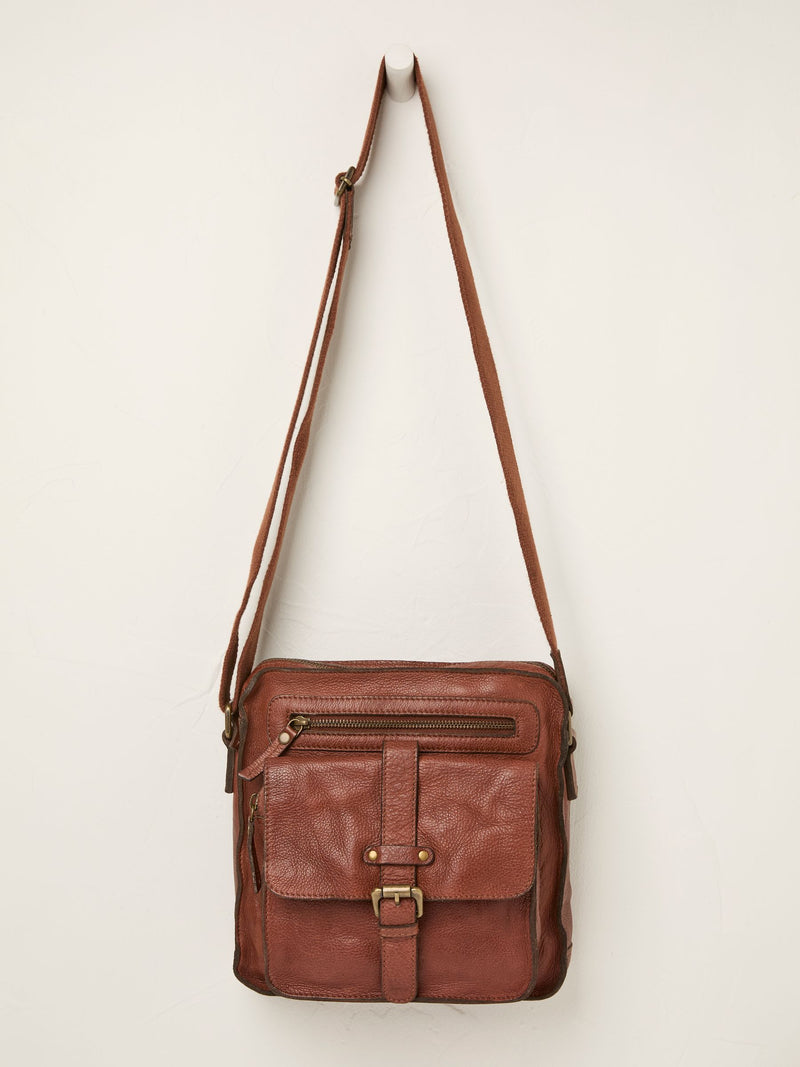 FatFace chestnut brown leather cross-body bag imported from the UK