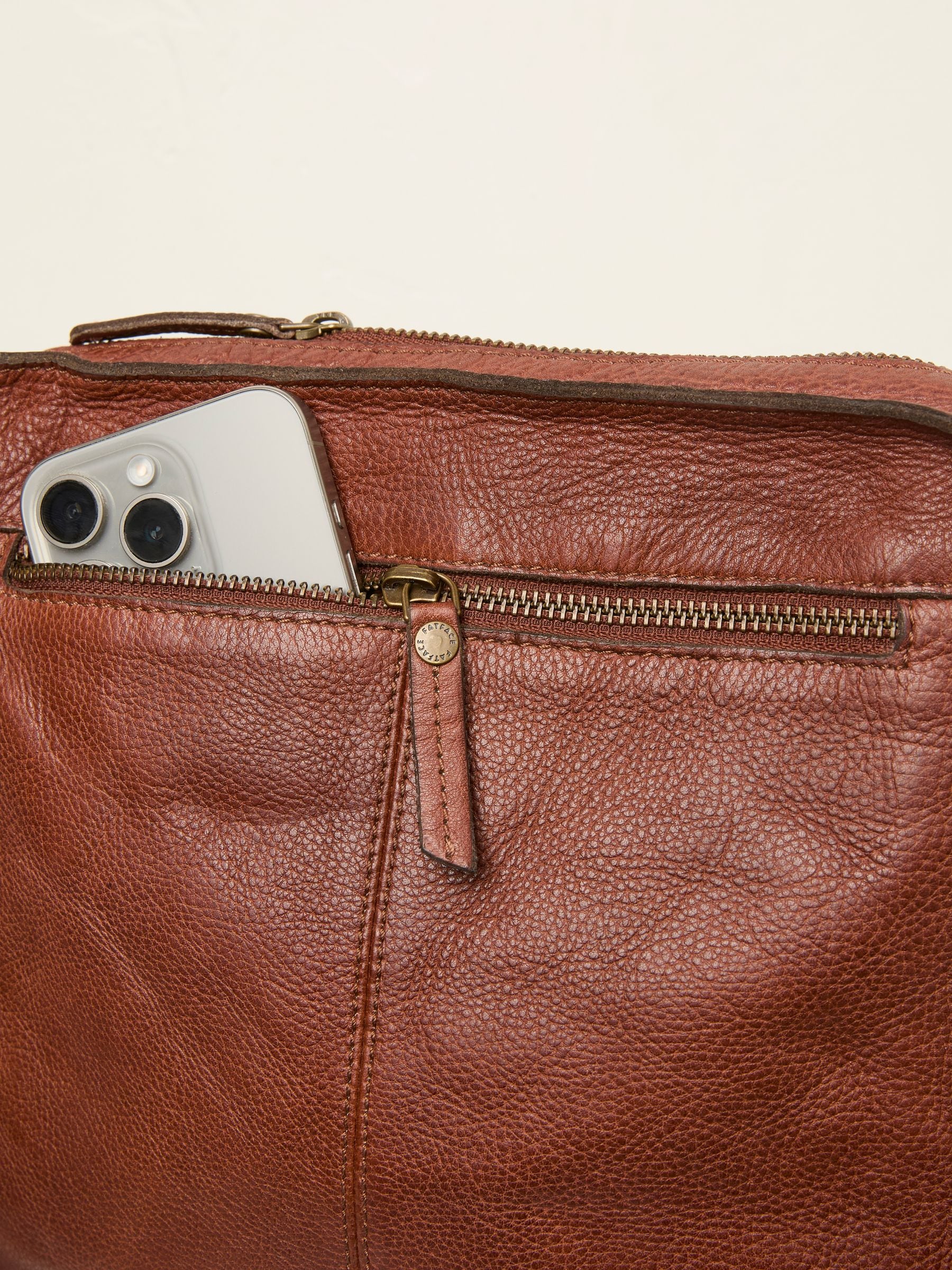 FatFace chestnut brown leather cross-body bag imported from the UK