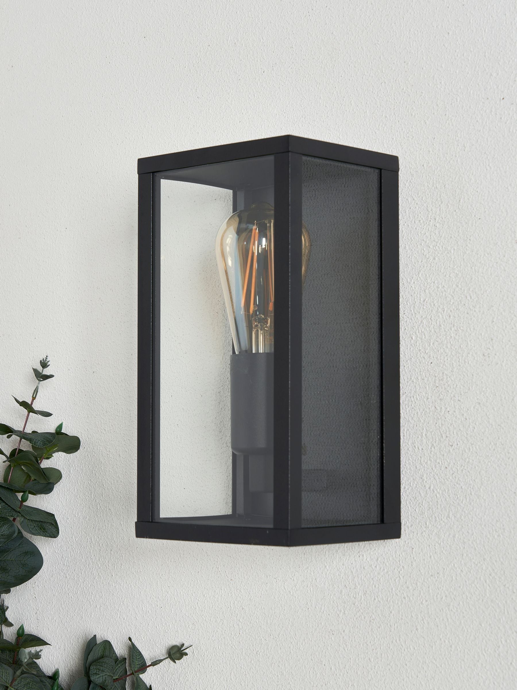 BHS Chinon outdoor box lantern matt black glass panels - British product