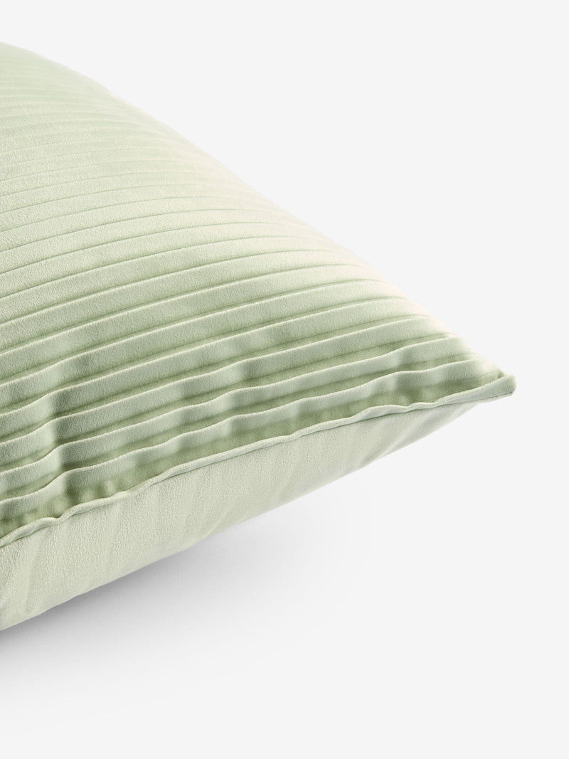 Sage green velvet pleat cushion 59cm (British brand)