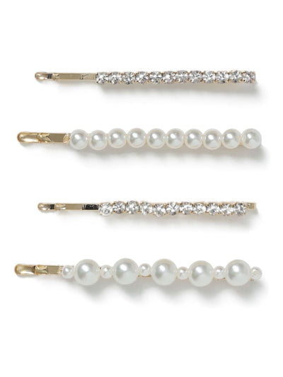 Ensemble de barrettes nacrées et cristallines blanches