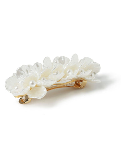 Barrette à cheveux fleur et perle crème