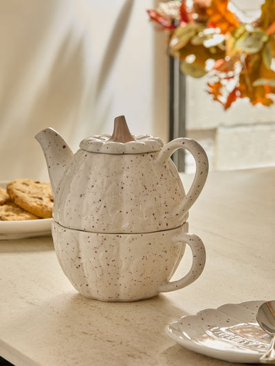 Théière et Tasse Empilables Citrouille Naturelle Mouchetée