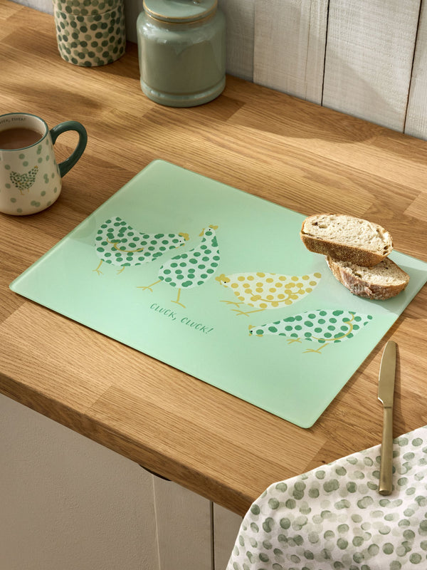 Sage Green Pat and Peggy Chicken Worktop Saver Placemat 40x30cm