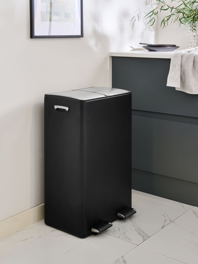 Poubelle de cuisine à pédale de recyclage à 3 compartiments, 60 L, noire, à fermeture douce