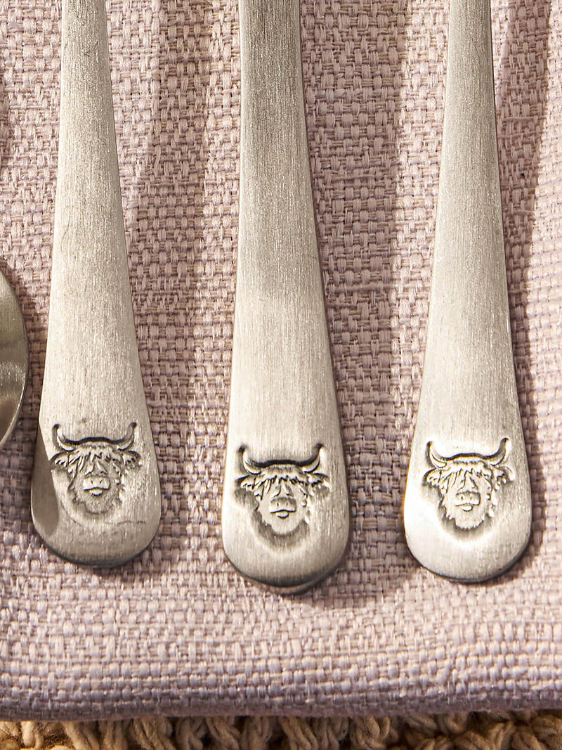 16 Piece Brushed Silver Hamish The Highland Cow Cutlery