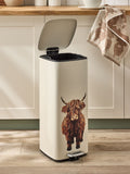 Natural Hamish Highland cow 30 litre pedal bin (British brand)