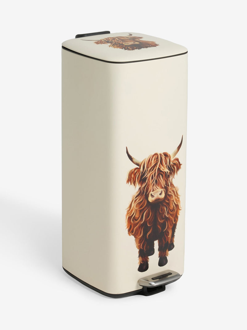 Natural Hamish Highland cow 30 litre pedal bin (British brand)