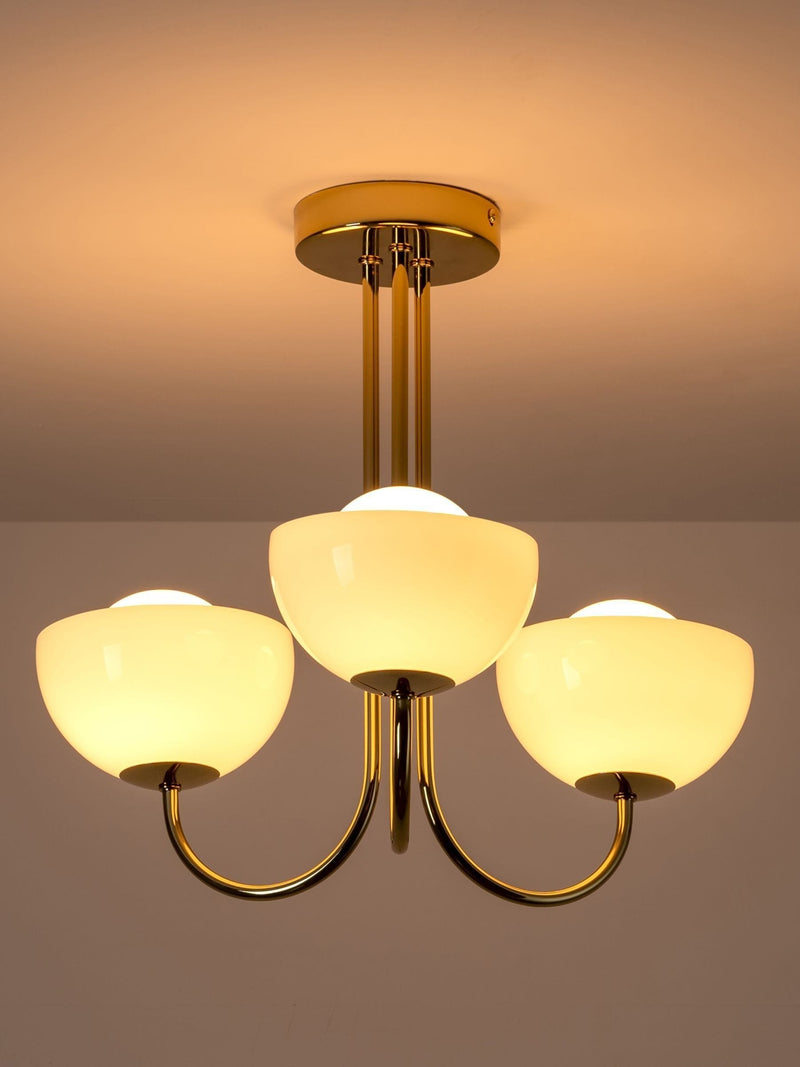 Houseof brass glass bowl ceiling light with three shades, imported from the UK