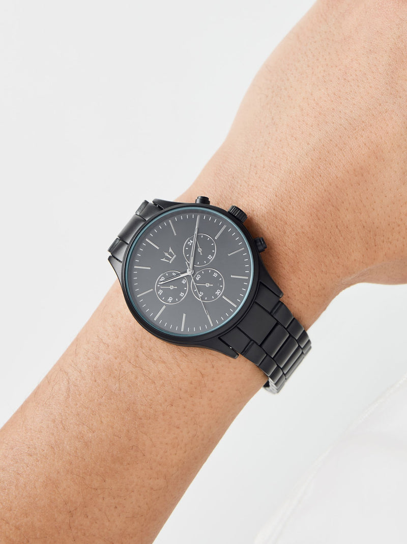 Silver tone watch with mock sub-dials and diamante, imported from the UK