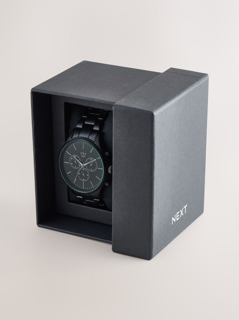 Silver tone watch with mock sub-dials and diamante, imported from the UK