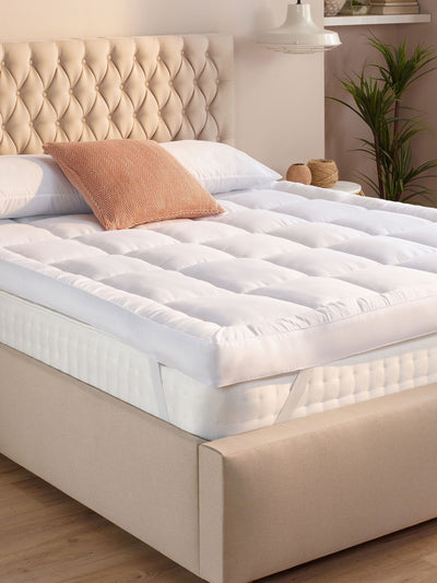 Next Slumberdown White Sleep Soundly Climate Control Extra Deep 10cm Mattress Topper- Buy online at McGrocer