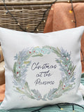 Solesmith linen wreath cushion personalised with family name (British brand)