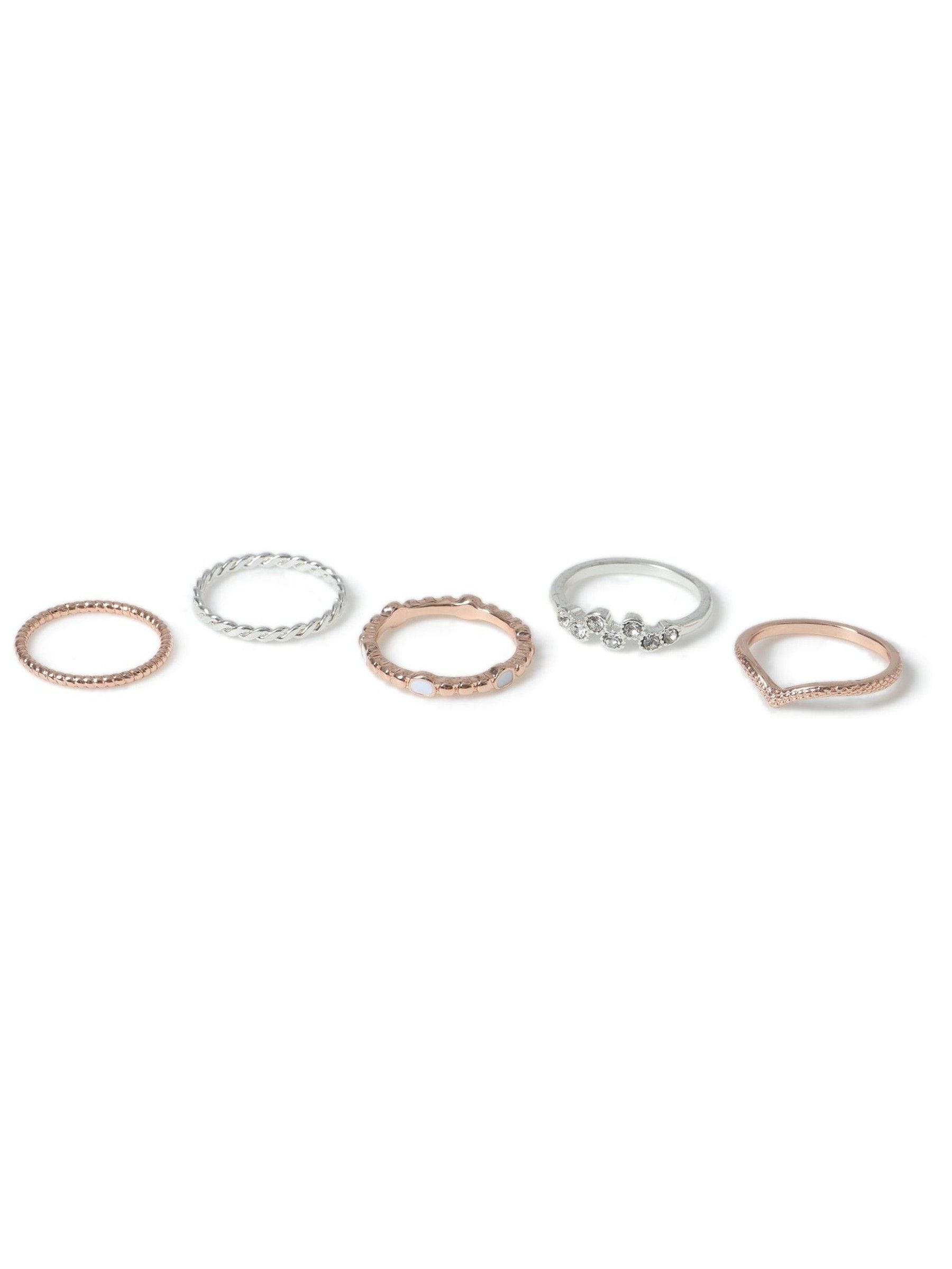 Aela silver and rose gold tone stacker ring multipack - British product