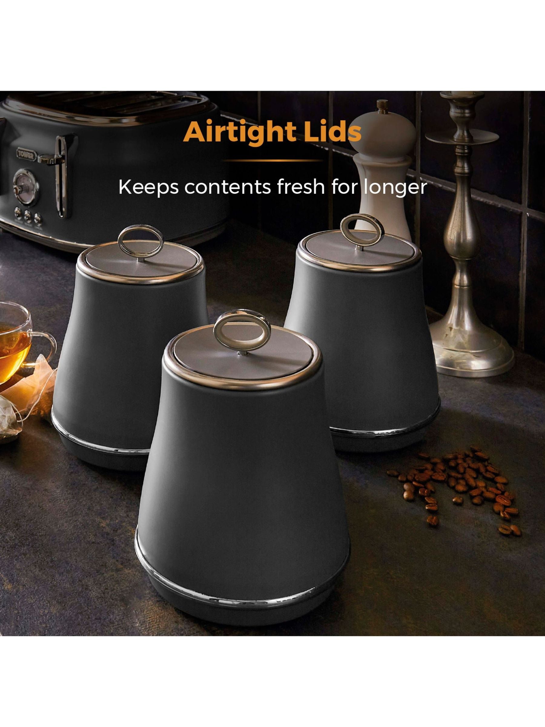 Tower grey storage canisters set of 3 (British brand)
