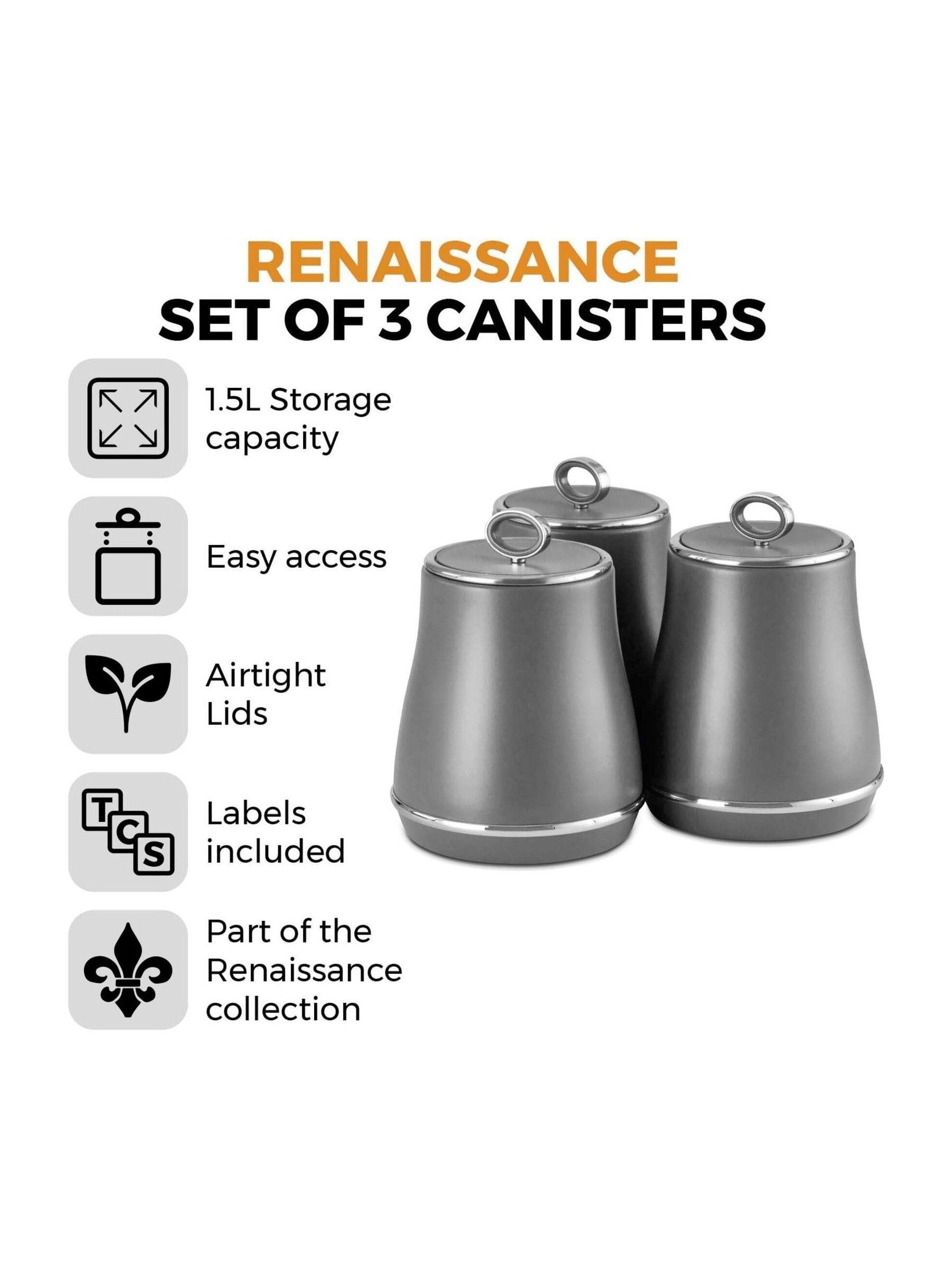 Tower grey storage canisters set of 3 (British brand)