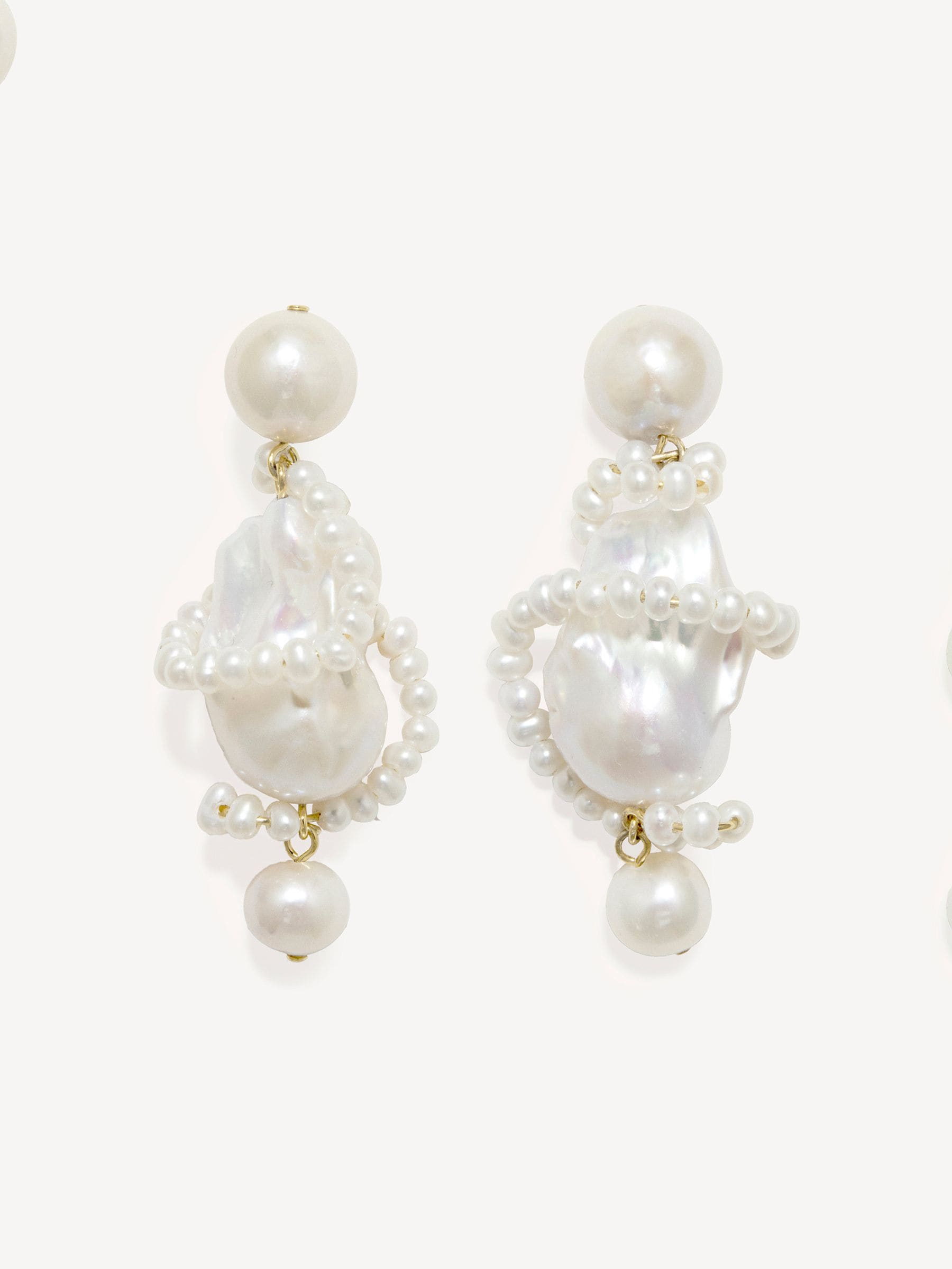 CompletedWorks gold pearl earrings 50mm, imported from the UK