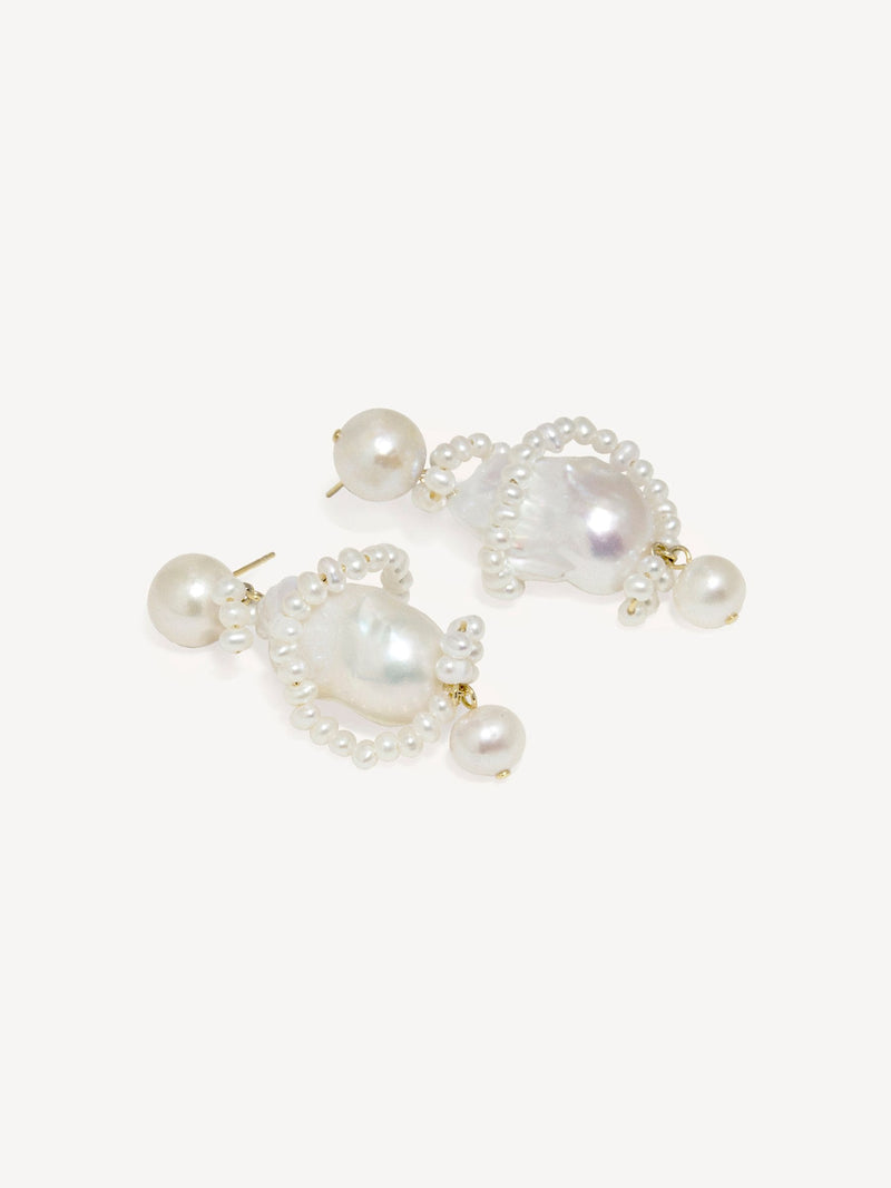 CompletedWorks gold pearl earrings 50mm, imported from the UK